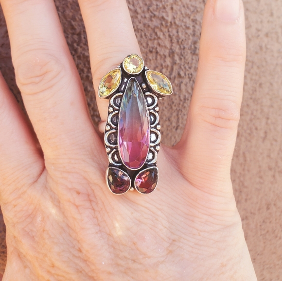 New Bi-Color Tourmaline & Citrine 925 Silver Ring. - Picture 6 of 14